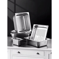 Khay có đục lỗ đựng thức phẩm chất liệu inox, đa chức năng nhiều kích thước