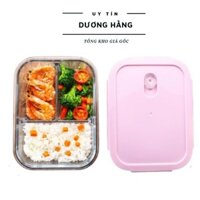 Khay Cơm 3 Ngăn Bằng Thuỷ Tinh Có Nắp Đậy Giữ Nhiệt Tiện Dụng Chịu Lực Tốt
