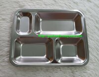 KHAY CƠM 4 NGĂN CẠN LÒNG INOX 201 KHÔNG NẮP