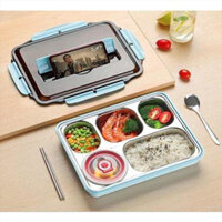 Khay Cơm 5 Ngăn Inox Có Nắp Đậy Tặng Kèm Thìa Muỗng - Khay Cơm Có Nắp Chất Lượng Cao Khay Cơm Văn Phòng