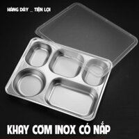[KHAY CƠM CÓ NẮP] Khay Cơm 5 Ngăn Inox Sâu Lòng (28x22x4 cm) Cao Cấp Thương Hiệu