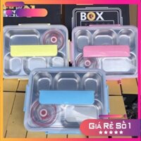 Khay Cơm Inox 304 5 Ngăn - Khay Có Nắp Nhựa PP Cùng Các Khớp Khóa Giữ Nhiệt - Màu Ngẫu Nhiên 💖 LNL Store