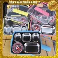 Khay Cơm Inox 304 5 Ngăn - Khay Có Nắp Nhựa PP Cùng Các Khớp Khóa Giữ Nhiệt - Màu Ngẫu Nhiên 💖 LKY Mart