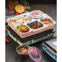 Khay cơm inox (304) 5 ngăn có bát canh sâu lòng có nắp đựng giữ nhiệt, hộp cơm lunch box tiện ích SASIMI