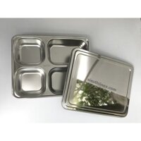 Khay cơm inox 4 ngăn có nắp KT 290x230x46 mm