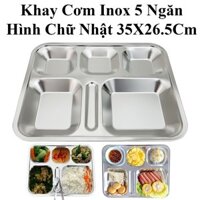 Khay Cơm Inox 5 Ngăn Cao Cấp Hình Chữ Nhật 35.5X26.5Cm