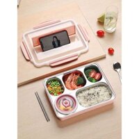 Khay cơm inox 5 ngăn có nắp đạy chắc chắn, khay đựng cơm văn phòng bền đẹp