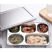 Khay cơm inox 5 ngăn sâu lòng inox kèm nắp inox nắp nhựa rất đẹp, chuyên dùng cho cơm văn phòng, trường học, hàng không