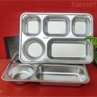 Khay Cơm Phần cỡ 33*23CM Inox 304 Cao Cấp Khay cơm 5 ngăn LỚN SÂU LÒNG hình chữ nhật