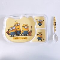 Khay Cơm,Khay Ăn Dặm Cho Bé 3 Ngăn Melamine Giả Sứ Cao Cấp Kèm Thìa Bền Đẹp Goodbabyvn