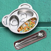Khay cơm,khay ăn dặm cho các bé inox 304 cao cấp 100% ( tặng hộp thìa đũa bear)