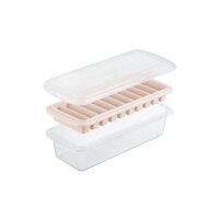 Khay đá - vỉ làm đá tủ lạnh khay 10 thanh có nắp đậy bằng nhựa nguyên sinh karu inochi Nhật Bản chính hãng cao cấp KLD01 - Hồng nhạt