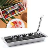 Khay đá viên WAY2TOP, Máy làm đá viên dễ dàng làm sạch bằng thép không gỉ, Khay đá kim loại tự làm đông lạnh nhanh có cần gạt nhà bếp & quầy Bar