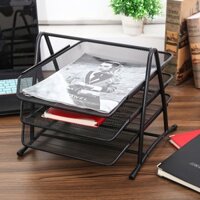 Khay để sách vở tài liệu hồ sơ văn phòng 3 tầng kim loại