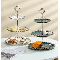 Khay, đĩa đựng bánh kẹo, mứt tết, trái cây 3 tầng gốm sứ viền vàng kim decor trang trí