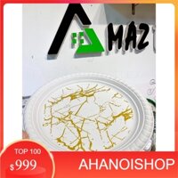 Khay đĩa kê nhựa phíp đựng đồ cốc chén hoa quả bê đồ bền đẹp trắng vân vàng (NH)
