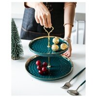 Khay Đĩa Papier Đựng Trái Cây Kẹo Bánh Mứt 2 Tầng - 3 Tầng Bằng Gốm Sứ Viền Vàng Thanh Lịch Cao Cấp Phong Cách Bắc Âu