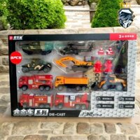 Khay đồ chơi xe sắt giao thông đủ mẫu, xe cứu hoả, xe cẩu, xe tăng, máy bay cho bé