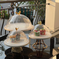 Khay đựng bánh đế vàng nắp chụp,kệ bánh kem, cakestand, decor trang trí nhà cửa cao cấp