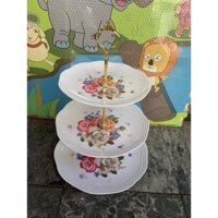 KHAY ĐỰNG BÁNH KẸO HOA QUẢ 3 TẦNG BẰNG NHỰA PHÍP HOA HỒNG