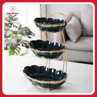Khay đựng bánh kẹo, hoa quả sứ hình thuyền khung kim mạ vàng