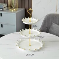 KHAY ĐỰNG BÁNH KẸO HOA QUẢ SỨ 3 TẦNG VIỀN VƯƠNG MIỆN - ANTH660 - TRẮNG