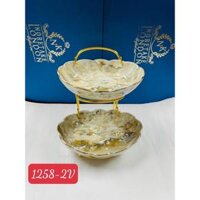 KHAY ĐỰNG BÁNH KẸO HOA QUẢ SỨ VÂN ĐÁ CAO CẤP 2 TẦNG, 3 TẦNG - 2 TẦNG