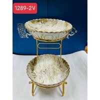 KHAY ĐỰNG BÁNH KẸO HOA QUẢ SỨ VÂN ĐÁ CAO CẤP 2 TẦNG, 3 TẦNG - 2 TẦNG TRÒN