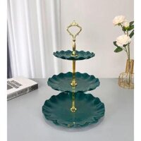 Khay đựng bánh kẹo, hoa quả, mứt tết 3 tầng hàng loại 1 cao cấp với thiết kế theo phong cánh Châu Âu sang trọng - XANH NGỌC