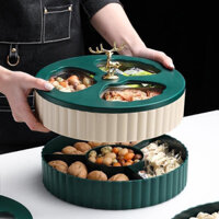 Khay đựng bánh kẹo, khay mứt 2 tầng nắp xoay màu sắc sang trọng