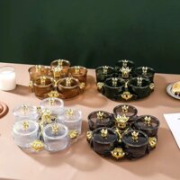 Khay Đựng Bánh Kẹo Mứt Tết 5 Hũ Tròn Kèm Nắp Xoay 360 Độ Thiết Kế Hình Vương Miện Cao Cấp Sang Trọng