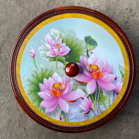 Khay Đựng Bánh Kẹo, Mứt Tết Hoạ Tiết Bông Sen Phủ Sơn 3D Giả Gỗ Sang Trọng 2025