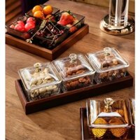 Khay đựng bánh kẹo mứt Tết khay gỗ tô thủy tinh có nắp đậy tiện dụng - khay màu sẫm - HDHLT0026