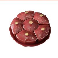 Khay Đựng Bánh Kẹo Mứt Tết Bằng Sứ Đỏ Họa Tiết Hoa Mai Mang Cảm Gíac Ấm Cúng