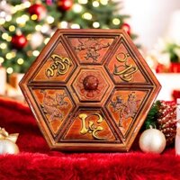 Khay đựng bánh kẹo Tết giả gỗ 2025 - hộp đựng mứt Tết họa tiết PHÚC LỘC THỌ 7 ngăn sang trọng tiện lợi