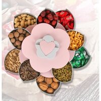 Khay đựng bánh kẹo tết, hộp mứt tết đựng hoa quả tròn bằng nhựa đẹp sang trọng cao cấp 2 tầng xoay 360 độ 10 cánh