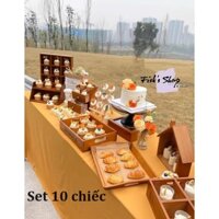 Khay đựng bánh sinh nhật, điểm tâm set gỗ hình hộp