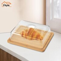 Khay đựng bát đĩa bơ tre có nắp trong suốt Giá đỡ di động đa năng Đĩa phô mai tái sử dụng cho tủ lạnh