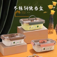 Khay đựng cơm 3 ngăn,khay đựng thức ăn văn phòng giữ nhiệt inox cao cấp kèm thìa