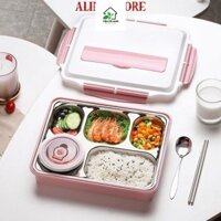 Khay đựng cơm 5 ngăn khay đựng thức ăn  cơm văn phòng Inox cao cấp trống tràn
