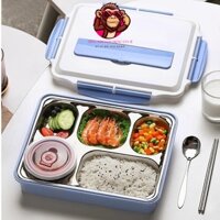 Khay đựng cơm 5 ngăn khay đựng thức ăn  cơm văn phòng Inox cao cấp trống tràn