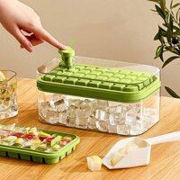 Khay đựng đá viên có nắp và thùng, 64 khuôn làm đá viên cho tủ đông, có 2 khay, Khay đựng đá viên cho tủ đông Vỏ chống tràn dễ dàng tháo rời, Nắp & Muỗng có thể tháo rời, Cho rượu whisky