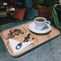 Khay đựng đồ ăn ba ngăn gỗ Sồi Nga cho bé ăn dặm - Khay gỗ ba ngăn order, khay ngăn cafe HCN