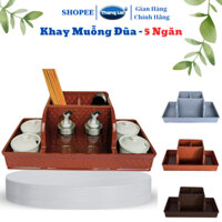 Khay Đựng Đũa Muỗng Gia Vị Size Lớn Chia 5 Ngăn 38x18x15cm Dành Cho Nhà Hàng Quán Ăn TL085