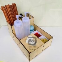 Khay Đựng Đũa Muỗng Kèm Hộp Đựng Khăn Giấy Bằng Gỗ Phù Hợp Với Mọi Quán Ăn, Nhà Hàng - Đại Tín Laser