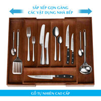 Khay đựng đũa muỗng kéo giãn, khay chia đũa thìa tủ bếp bằng gỗ Sồi cao cấp NHATVYWOOD NV5303B
