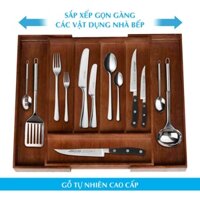 Khay đựng đũa muỗng thìa kéo giãn, khay chia ngăn kéo tủ bếp bằng gỗ Sồi cao cấp NHATVYWOOD NV5303B