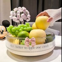Khay đựng hoa quả Để bàn kiểu xoay tặng nơ khay đựng Bánh kẹo đồ ăn vặt sang trọng