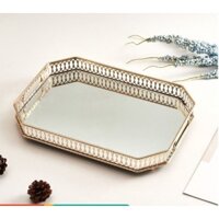 Khay đựng ly cốc khung kim loại mạ vàng đáy gương