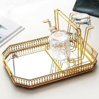 Khay đựng ly cốc khung kim loại mạ vàng đáy gương - Khay chữ nhật